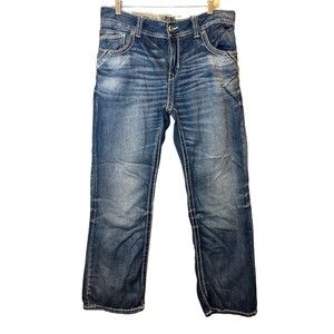 Buckle Black Fit no 9 Mens 34 x 32 Blue Stretch Denim Straight Leg Jeans